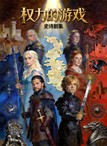 史诗剧集《权力的游戏》角色群像海报，中世纪风格